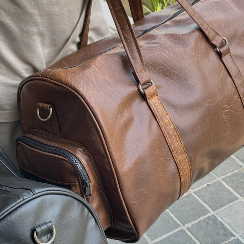 Premium genuine leather jacket and leather bag showcasing quality craftsmanship